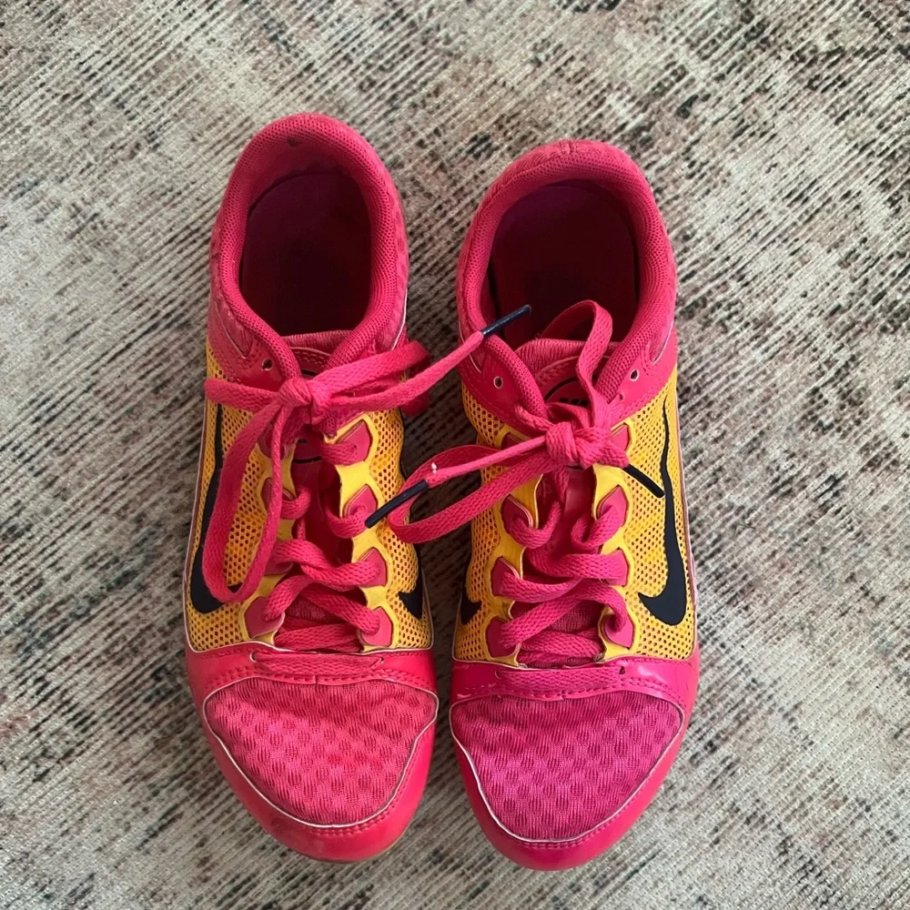 Nike Pink and Yellow Track Spikes - Picture 2 of 5